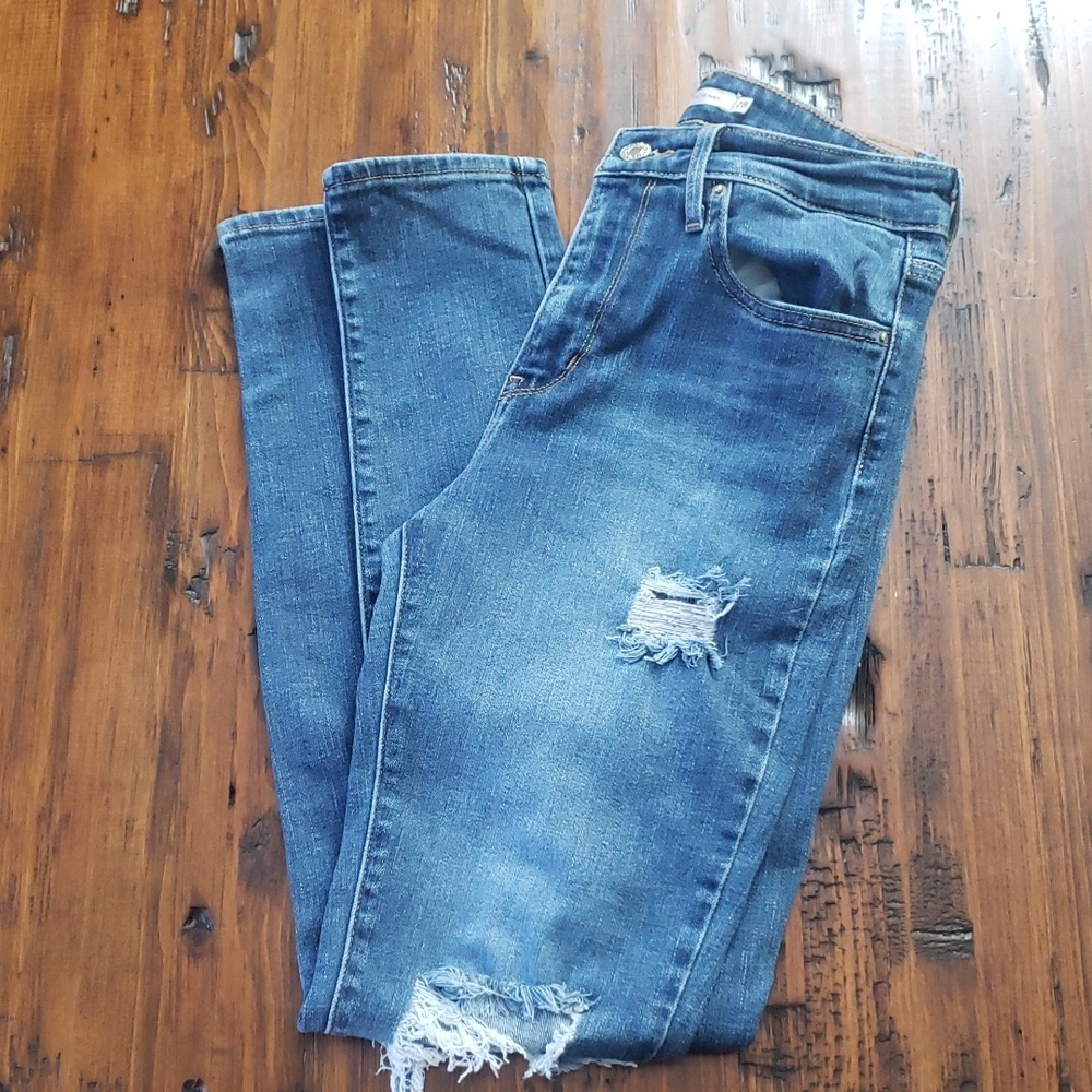 Levi's 721 High Rise Skinny Ripped Distressed Blue Jeans Size W28 L30 - Picture 1 of 14